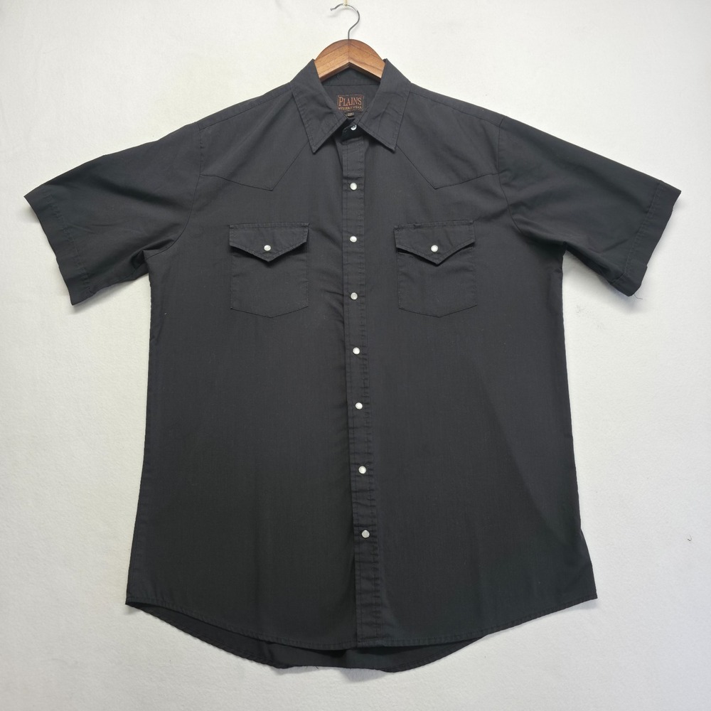 Plains Men's Black Short Sleeve Pearl Snap Western Shirt Size LT